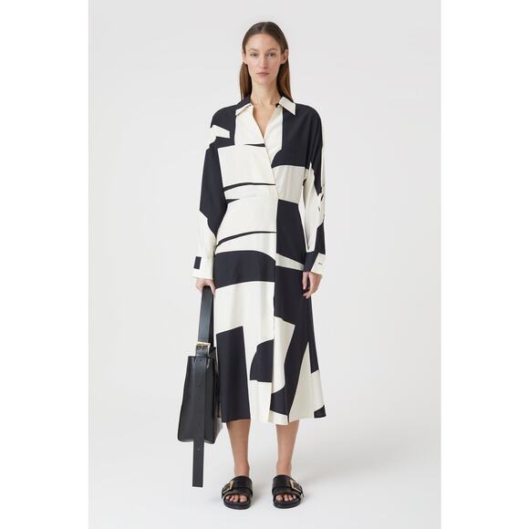 CLOSED Viscose and Silk Shirt Collar Faux Wrap Graphical Midi Size S NWT $655 - Picture 1 of 13